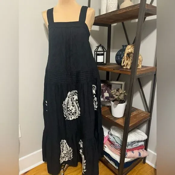 Anthropologie Felicity Embroidered Maxi Dress Women's Size Small Black/Ivory